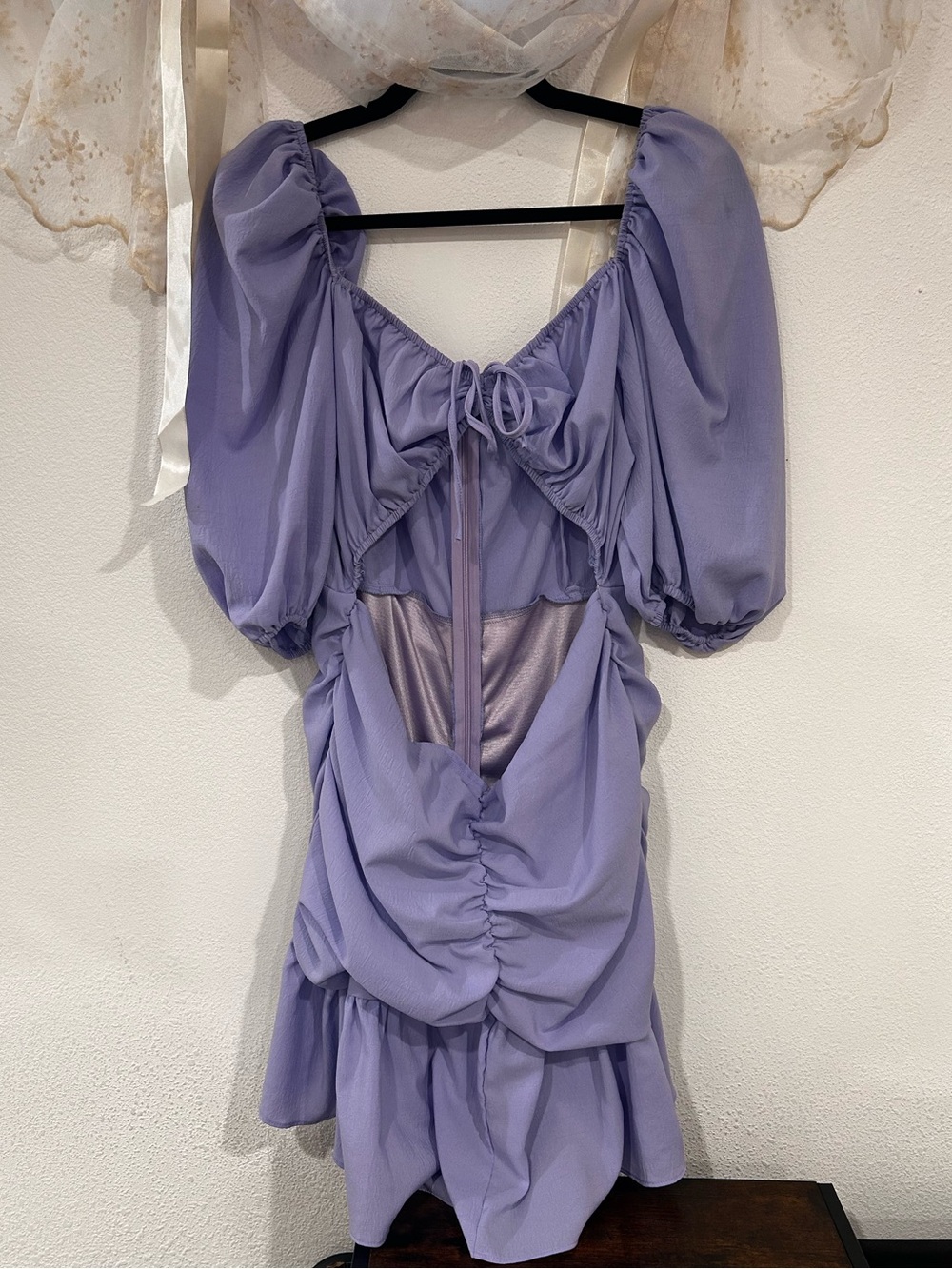 PrettyLittleThing Lavender Puff Sleeve Cutout Mini Dress